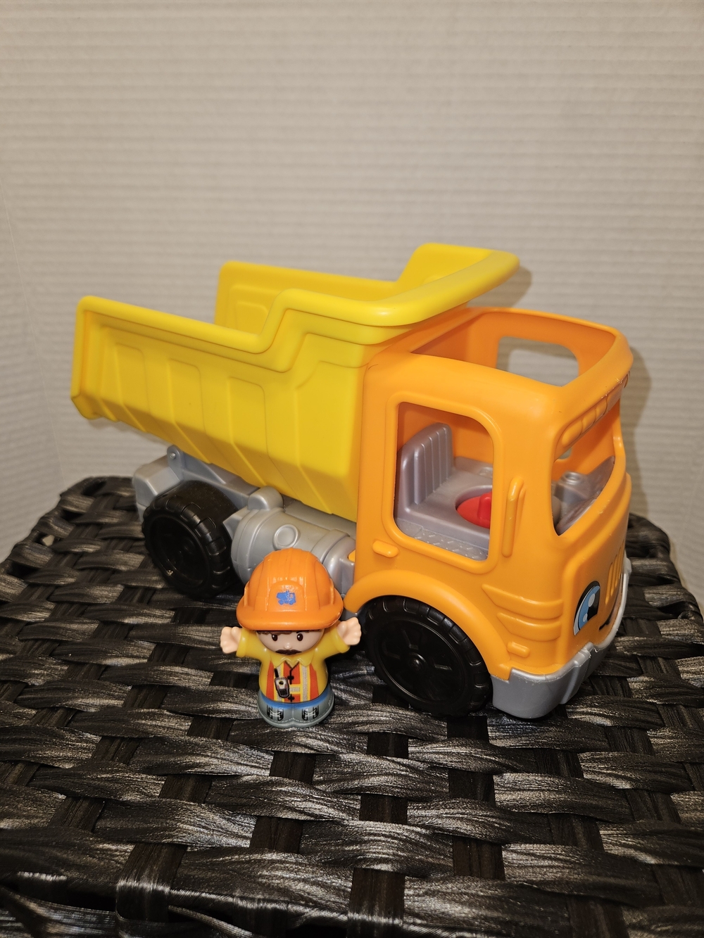 Bright Yellow & Orange Kids Dump Truck Toy with Removable Figurine